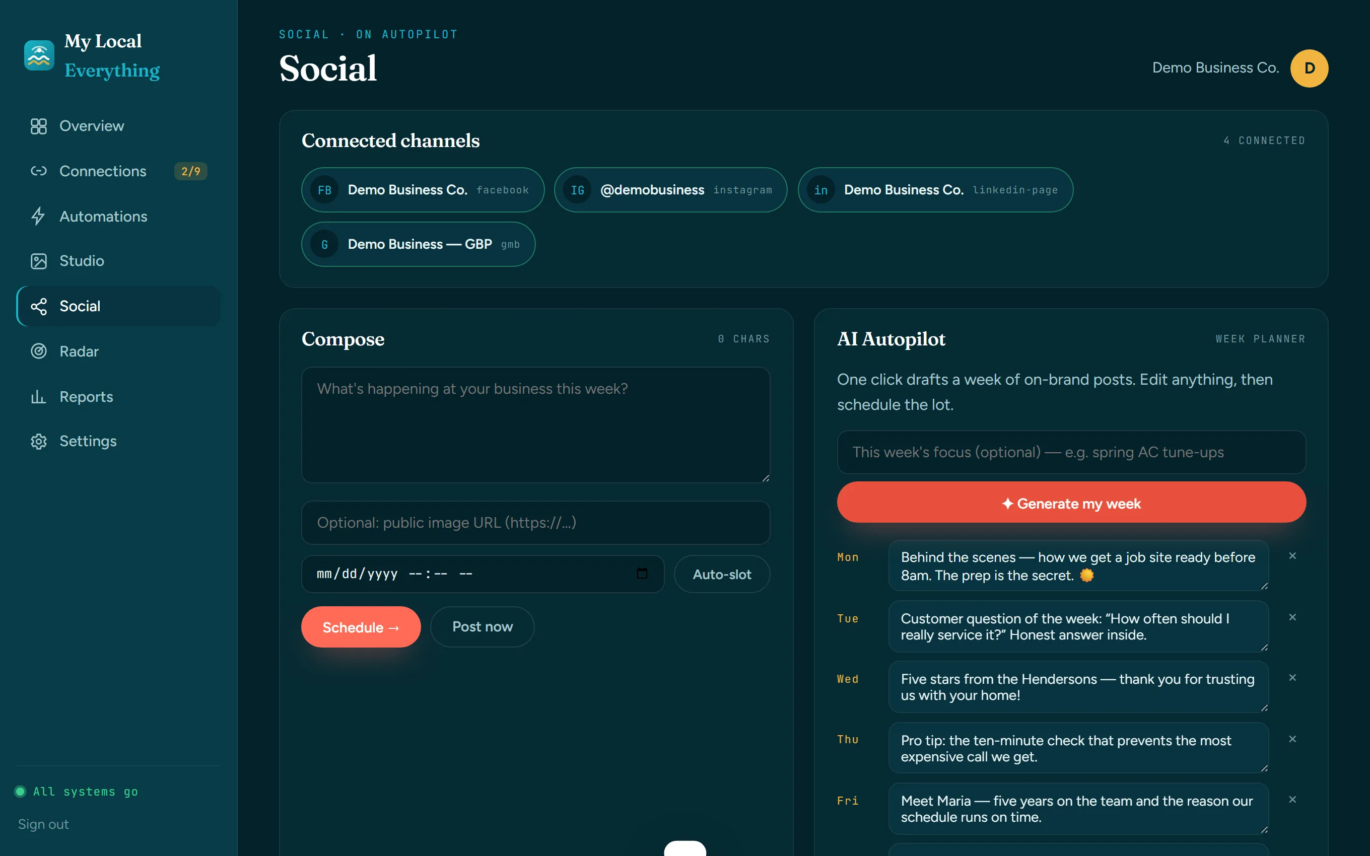 Social Autopilot — AI-drafted week of posts ready to schedule