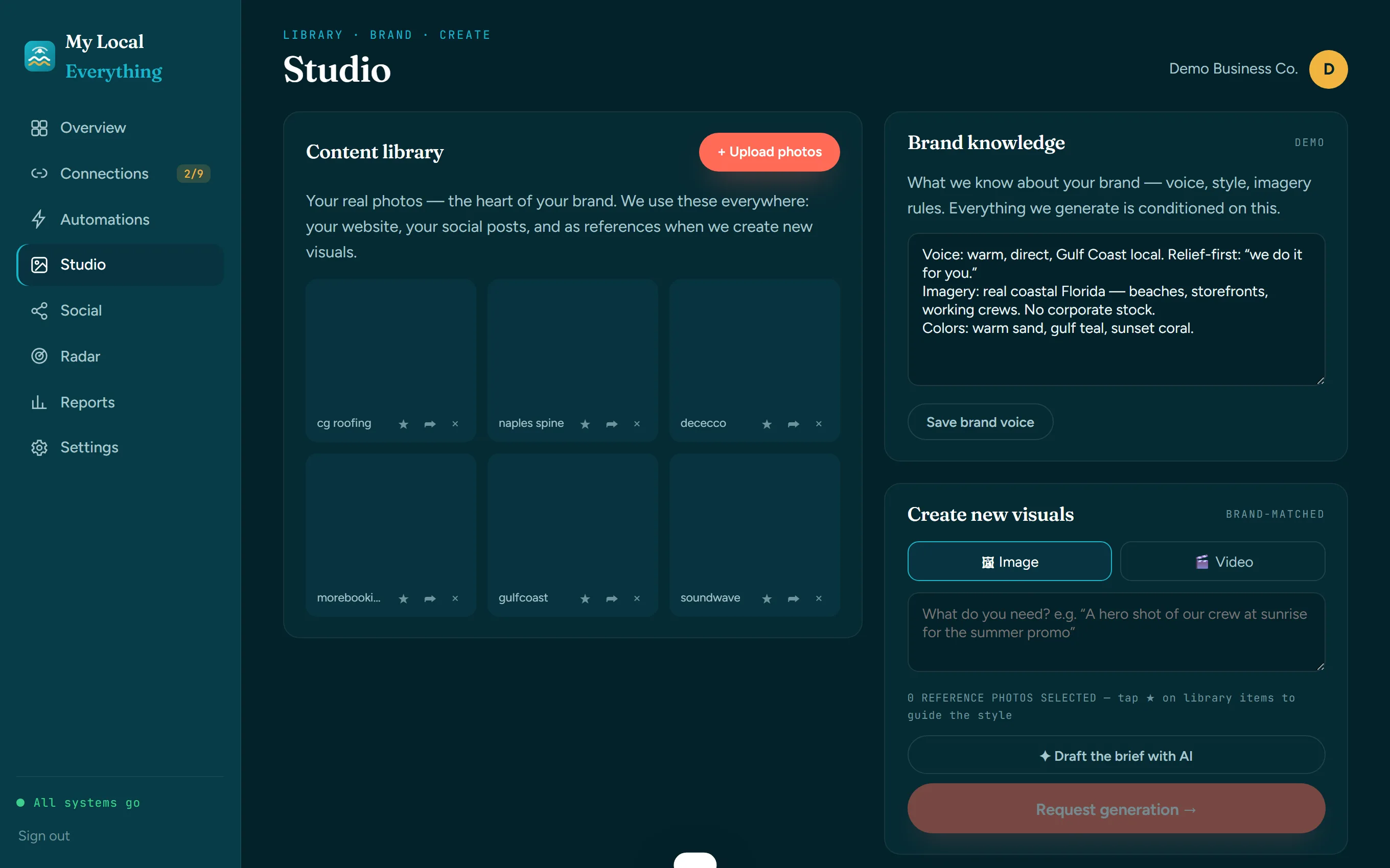 Studio — content library, brand knowledge and brand-matched generation